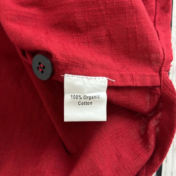 Dilemma New York Organic Cotton Mandarin Collar Oversized Tunic Shirt Red - Picture 6 of 8